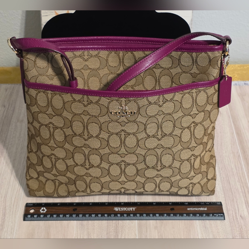 Coach Signature Canvas Fuchsia Pink Khaki Crossbody Jacquard